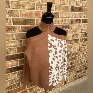NWT Tan and White Leopard Print Women's Sweater